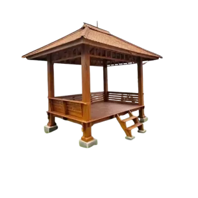 Jual gazebo jati Jepara asli desain minimalis modern untuk taman rumah