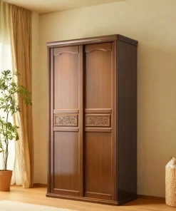 Lemari minimalis 2 pintu kayu jati desain tertutup