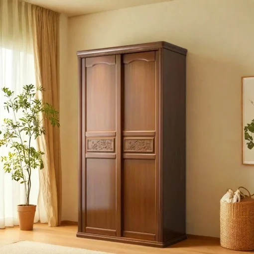Lemari minimalis 2 pintu kayu jati desain tertutup
