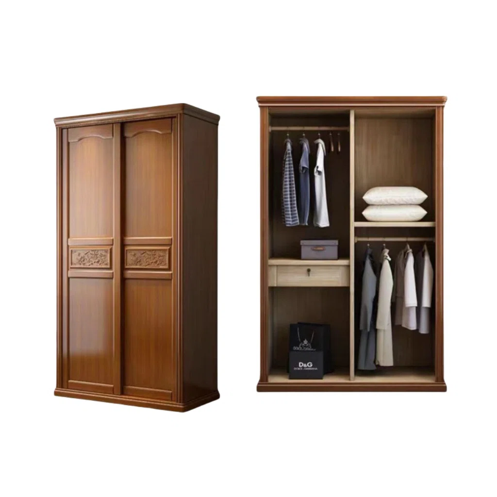 Interior Lemari Minimalis 2 Pintu – Rak Baju, Ambalan, dan Laci