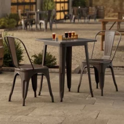 meja kursi cafe outdoor besi warna coklat model industrial