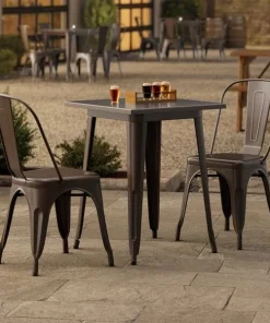 meja kursi cafe outdoor besi warna coklat model industrial