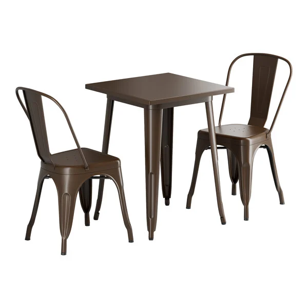 meja kursi cafe outdoor besi warna coklat model industrial