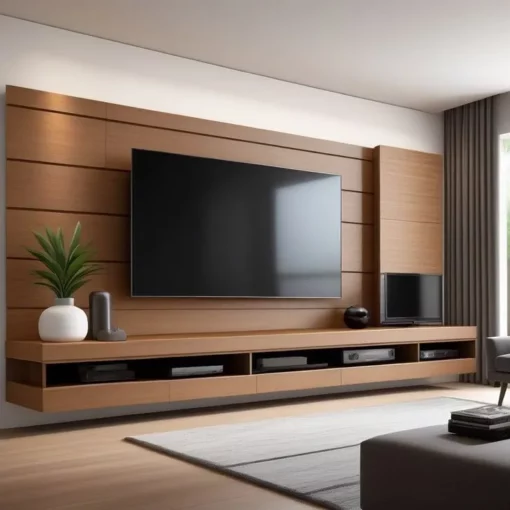 Lemari TV ruang tamu minimalis kayu jati elegan