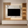 Model lemari TV minimalis terbaru dengan desain kayu dan marmer