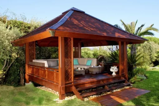 Gazebo Bali Sanur kayu jati minimalis untuk villa dan resort
