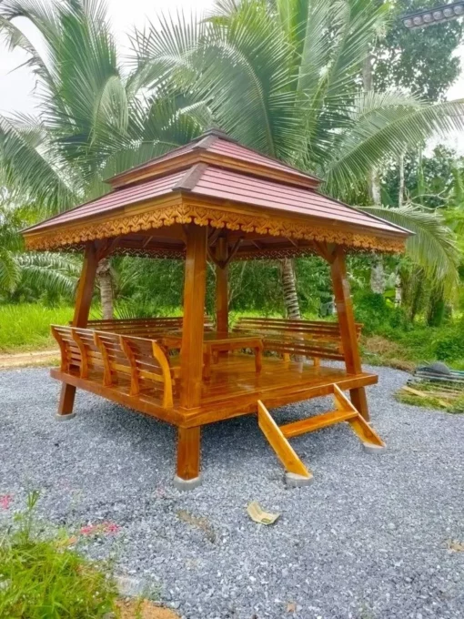 gazebo kayu jati minimalis outdoor terbaru dari toko furniture Jepara