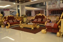 Harga kursi tamu mewah model istana presiden kayu jati Jepara warna merah gold