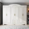 Lemari 6 pintu mewah kayu jati Jepara finishing putih elegan