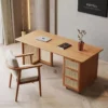 meja kerja kayu minimalis modern dengan laci rotan