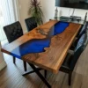 Meja makan kayu suar resin 4 kursi desain mewah modern