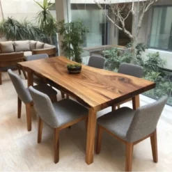 Set meja makan trembesi 6 kursi kayu solid untuk ruang makan minimalis