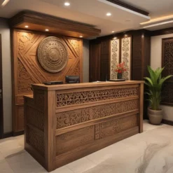 meja resepsionis hotel kayu jati tradisional bali finishing antik natural