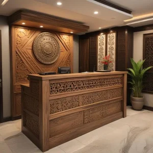 meja resepsionis hotel kayu jati tradisional bali finishing antik natural