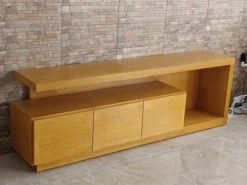 "Meja TV minimalis kayu jati solid finishing natural modern"