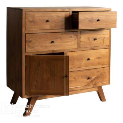 model drawer cabinet natural dengan banyak laci penyimpanan