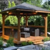Gazebo minimalis sederhana dari kayu jati tua untuk taman rumah dan outdoor
