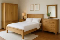 Set kamar tidur minimalis modern kayu jati lengkap ranjang lemari dan meja rias