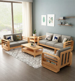 set sofa kayu jati ruang tamu elegan desain natural