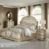 Tempat Tidur Mewah Eropa kayu Dengan Jok Empuk 2 Tempat tidur klasik mewah gaya Eropa dengan jok empuk dan rangka kayu elegan warna krem