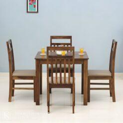 Meja makan minimalis 4 kursi dari kayu solid dengan desain sederhana dan elegan