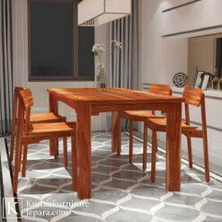 Meja makan minimalis 4 kursi dari kayu solid dengan desain modern dan warna natural