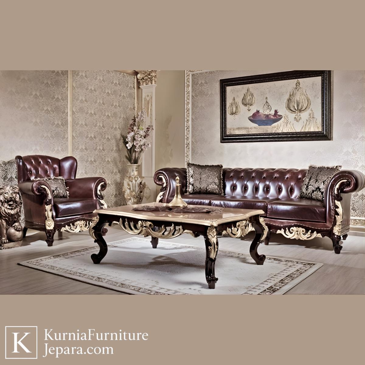Imperial Kursi Tamu Mewah Jati Jepara Ukiran Klasik Elegan 3 Kursi tamu mewah jati Jepara dengan ukiran klasik elegan dan desain premium