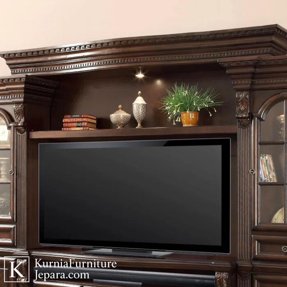 Megah Rak TV dari Kayu Jati Klasik Ukiran Jepara dengan Lemari Kaca dan Sistem Display Mewah 5 Megah Rak TV dari Kayu Jati Klasik Ukiran Jepara dengan Lemari Kaca dan Sistem Display Mewah - Image 3