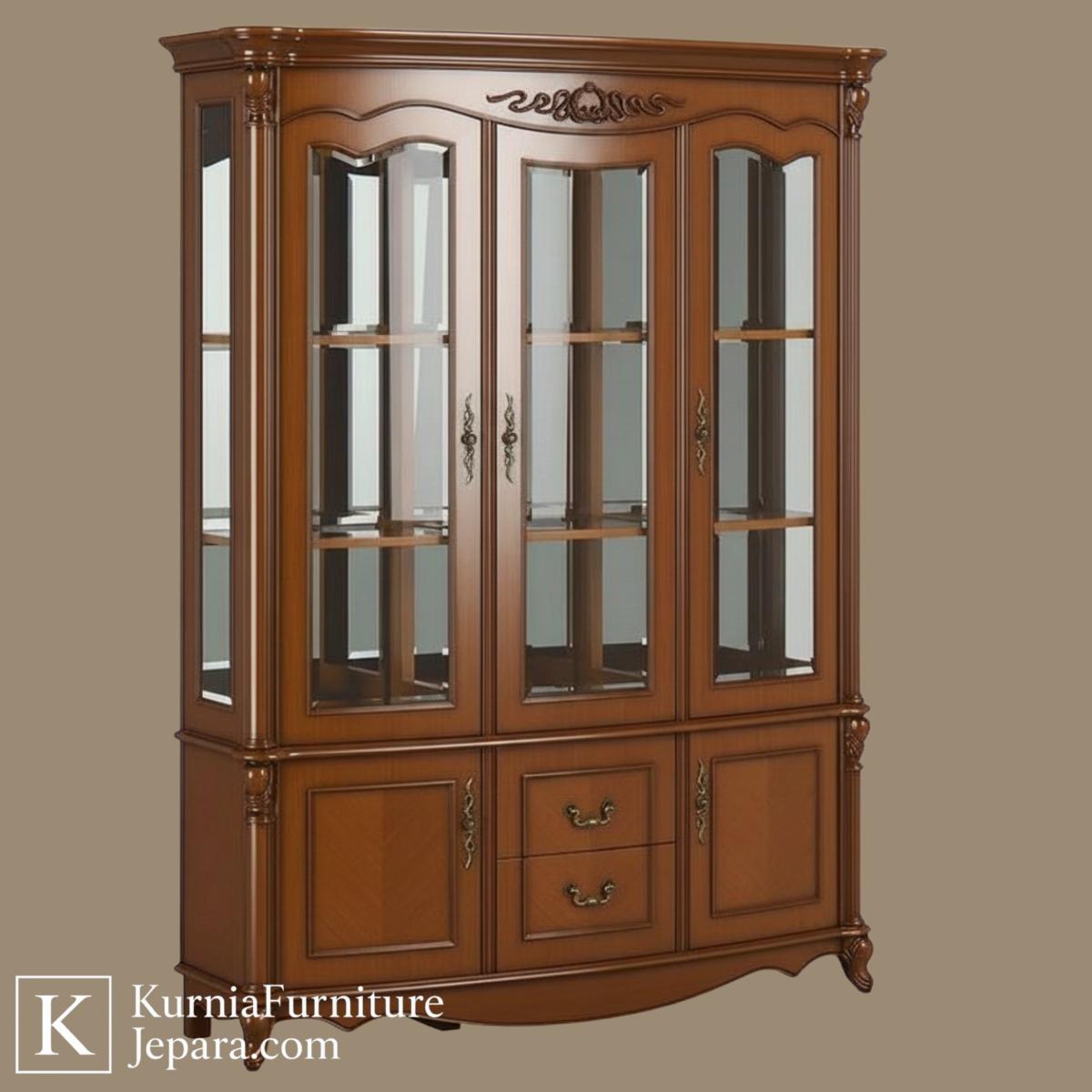 Kokoh Lemari Hias Jepara Klasik Kaca Tebal Kayu Solid Asli 5 Kokoh Lemari Hias Jepara Klasik Kaca Tebal Kayu Solid Asli - Image 3