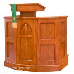Jual mimbar gereja kayu solid natural dengan desain klasik sederhana untuk ruang ibadah Kristen