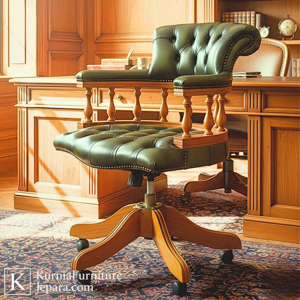 Elegan Prestisius Kursi Kantor Roda Kulit Klasik Kayu Solid Berkelas 3 Elegan Prestisius Kursi Kantor Roda Kulit Klasik Kayu Solid Berkelas - Image 2