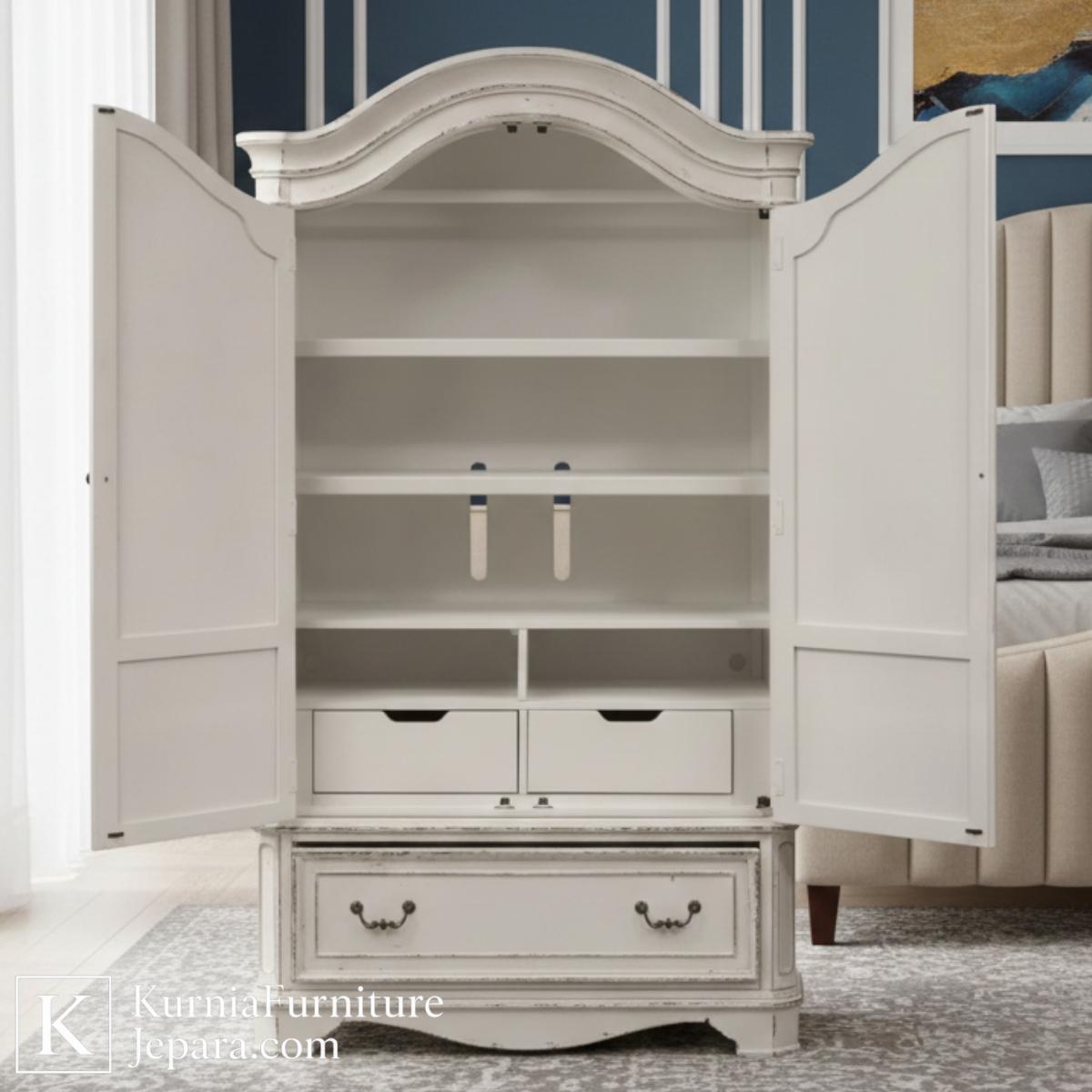 Masterpiece Lemari Putih Vintage Kayu Solid Bernuansa Klasik Eropa untuk Interior Berkelas 4 Masterpiece Lemari Putih Vintage Kayu Solid Bernuansa Klasik Eropa untuk Interior Berkelas - Image 2