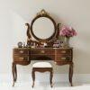 Graceful Meja Rias Kamar Kayu Klasik dengan Cermin Bulat & Aksen Emas Artistik 1 Meja rias kamar kayu klasik dengan cermin bulat dan aksen emas