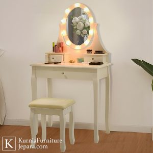 meja rias minimalis lampu dengan cermin LED dan bangku