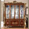 lemari kaca hias jati ukiran eropa dengan lampu led dan pintu kaca