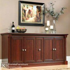 Bufet tv kayu jati minimalis desain klasik modern dengan pintu kaca