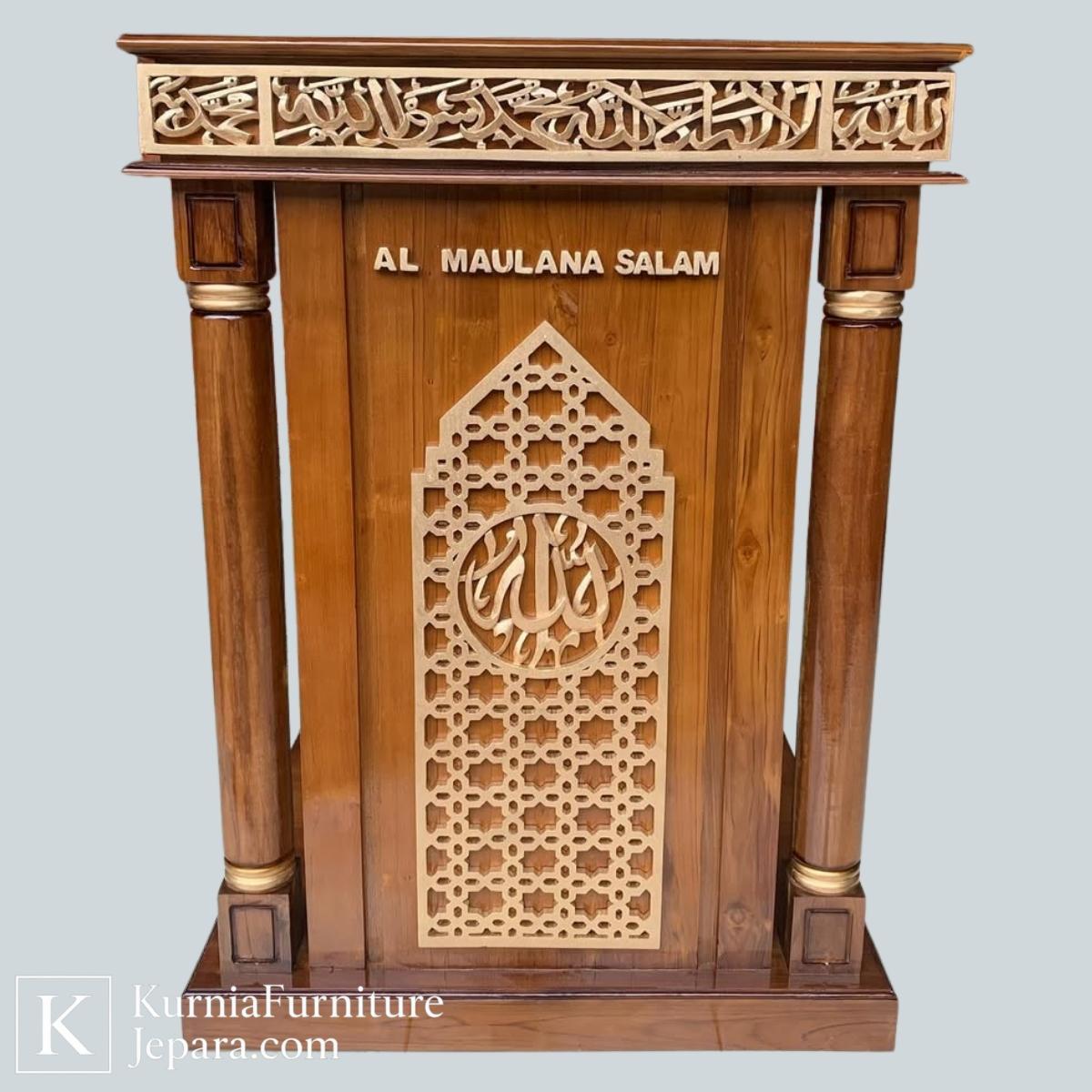 Luhur Mimbar Raudhah Kayu Jati Ukiran Kaligrafi Islami Penuh Keagungan 3 Mimbar raudhah kayu jati dengan ukiran kaligrafi Islami dan desain elegan berwibawa