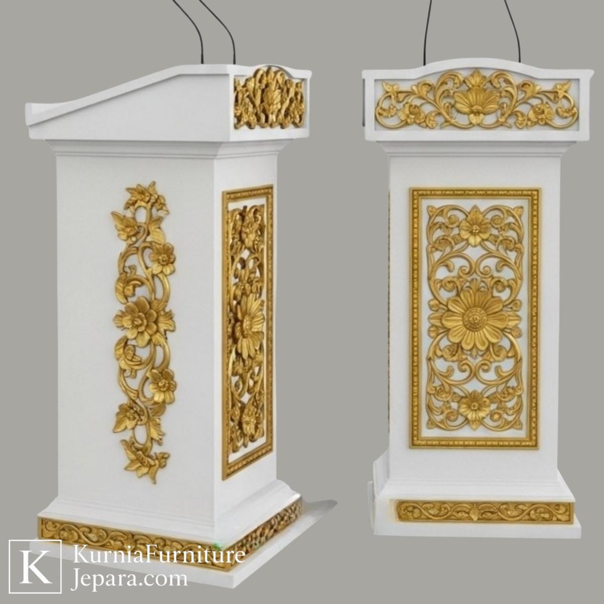 Megah Mimbar Masjid Madinah Putih Emas dengan Ornamen Klasik Bernuansa Suci 3 mimbar masjid madinah warna putih emas dengan ukiran klasik bernuansa islami