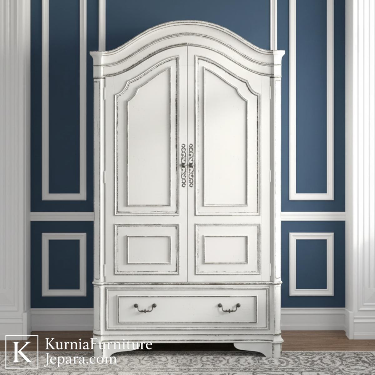 Masterpiece Lemari Putih Vintage Kayu Solid Bernuansa Klasik Eropa untuk Interior Berkelas 3 lemari putih vintage ukiran klasik kayu solid tampilan depan