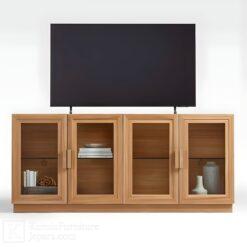 Bufet tv kayu jati minimalis desain modern dengan rak penyimpanan elegan