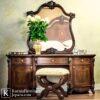 Meja rias jati antik ukiran klasik dengan cermin besar dan bangku empuk