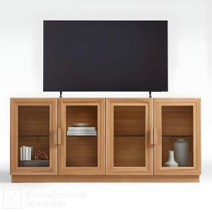 Bufet tv kayu jati minimalis desain modern dengan rak penyimpanan elegan
