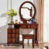 Meja rias klasik kayu jati dengan cermin oval dan desain elegan untuk kamar tidur