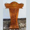 Podium mimbar masjid kayu jati ukiran klasik dengan kaligrafi dan desain berwibawa
