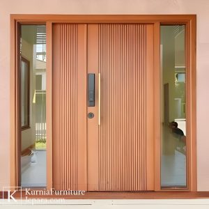 jual kusen pintu kayu modern minimalis dengan panel kaca samping