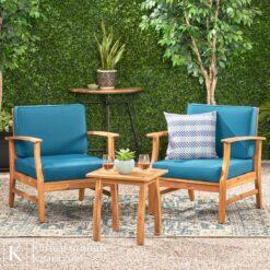 kursi meja outdoor kayu solid dengan bantalan empuk desain elegan