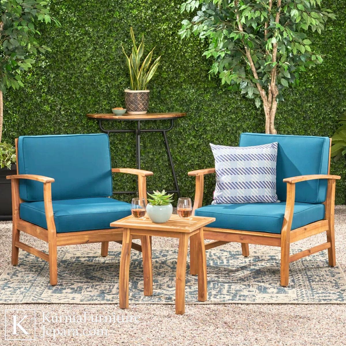 Prestisius Kursi Meja Outdoor Kayu Solid Bernuansa Resort Elegan untuk Taman Teras & Area Santai Eksklusif 3 kursi meja outdoor kayu solid dengan bantalan empuk desain elegan