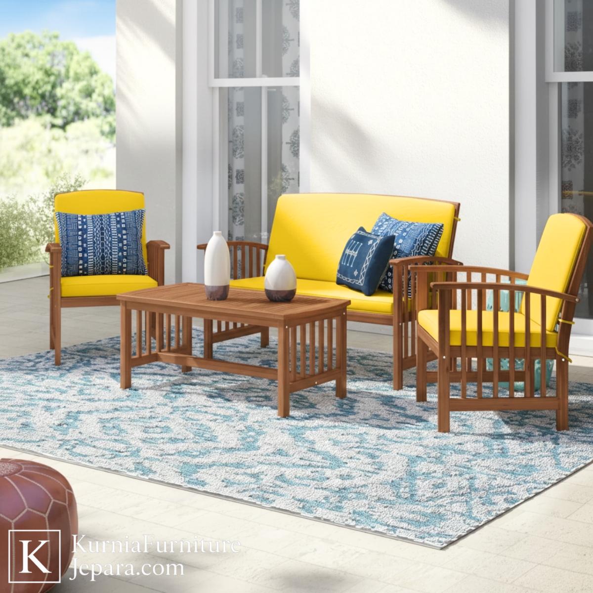 Nyaman Kursi Set Outdoor Kayu Lengkap dengan Meja, Cocok untuk Taman, Teras & Area Santai 3 kursi set outdoor kayu lengkap dengan meja