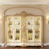 lemari hias jati jepara terbaru ukir emas kaca full display