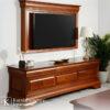 rak tv kayu jati minimalis dengan panel dinding dan kabinet